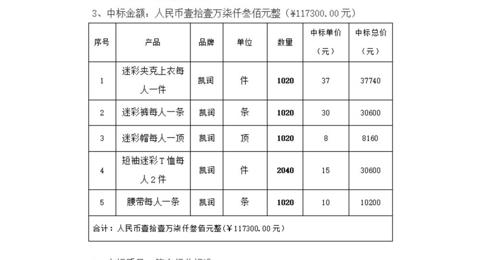 中标公示--开云手机入口学生军训服装采购项目